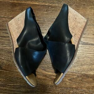Korks black leather cork wedge sandals
